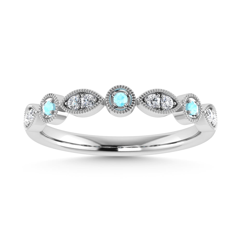 Diamond 1/8 Ct.Tw. And Aquamarine Ring in 10K White Gold