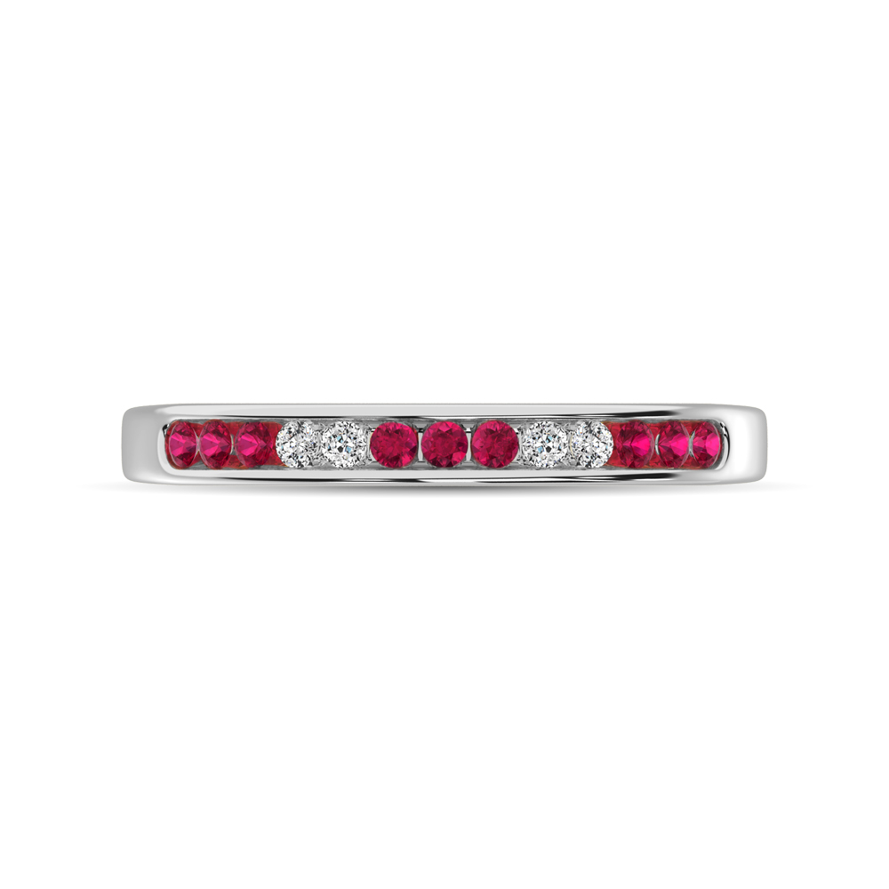 14K White Gold 1/5 Ct.tw Ruby & Diamond Machine Band