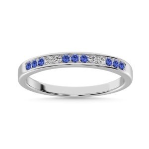Tanzainte and Alternate Diamond 1/4 Ct.Tw. Ladies Machine Band in 14K White Gold