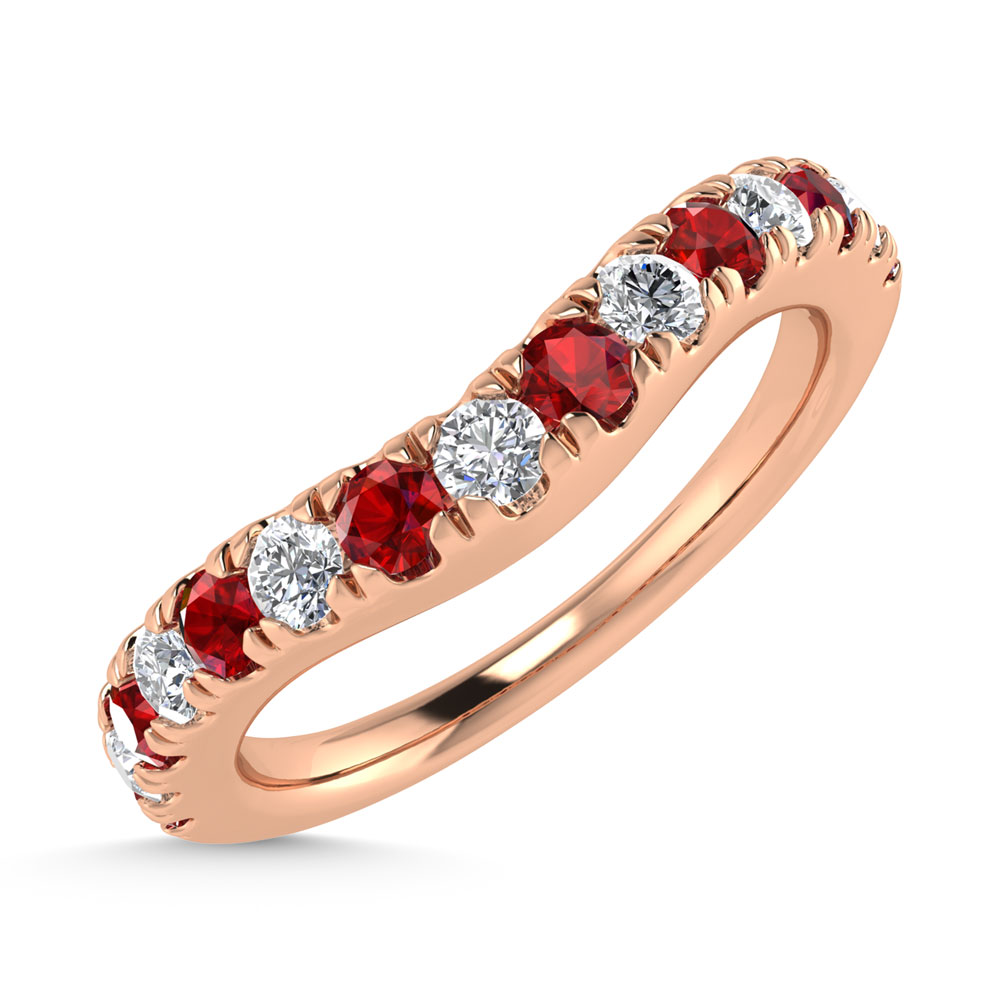 14K Rose Gold Ruby and Diamond 5/8 Ct.Tw. Ruby Curve Band