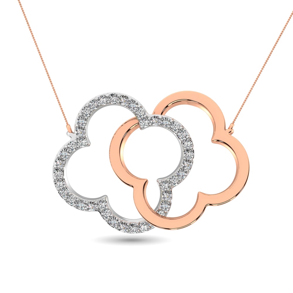 Diamond 1/6 Ct.tw Symatrical Flower Necklace in 10K Rose and White Gold