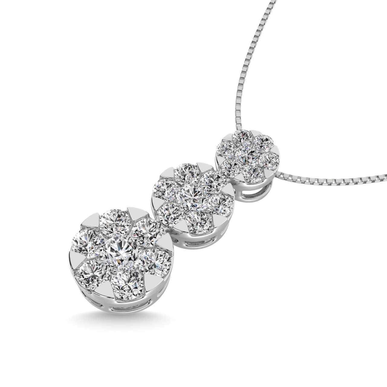 Diamond 1 Ct.tw Three Stone Flower Pendant in 14K White Gold
