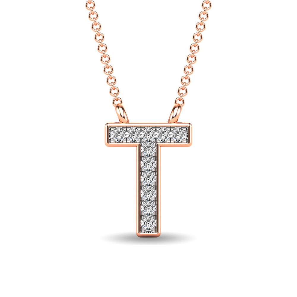 Diamond 1/20 Ct.Tw. Letter T Pendant in 10K Rose Gold