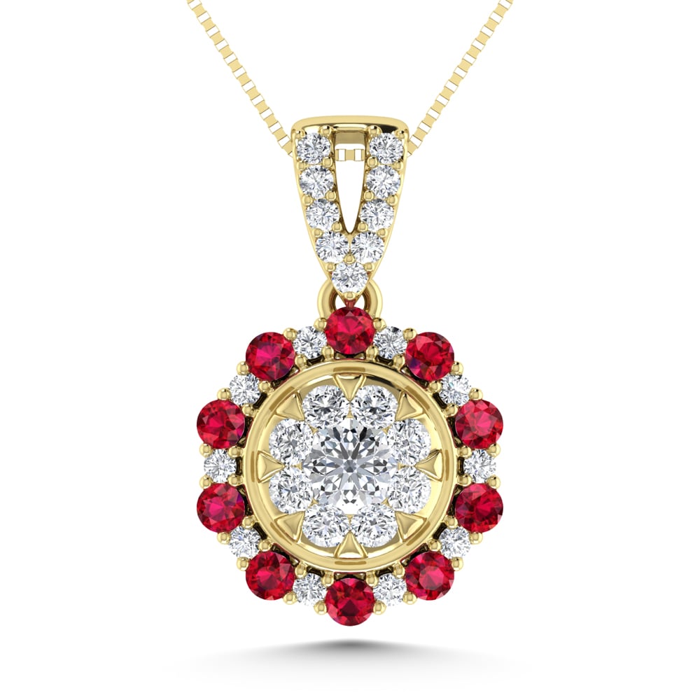 Diamond 7/8 Ct.Tw. And Blue Sapphire Fashion Pendant in 14K Yellow Gold