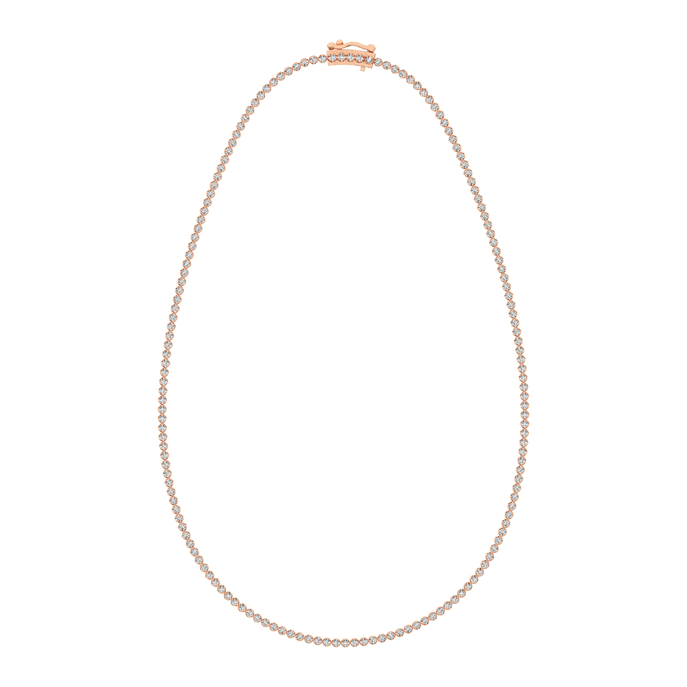 14K Rose Gold 3 1/4 Ct.Tw. Diamond Tennis Necklace (13 inches + 3 inches extender chain)