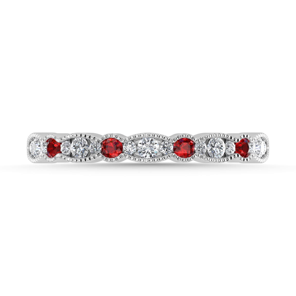 Diamond 1/4 Ct.Tw. And Ruby Band in 14K White Gold