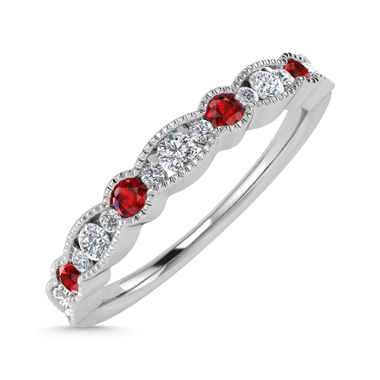 Diamond 1/4 Ct.Tw. And Ruby Band in 14K White Gold