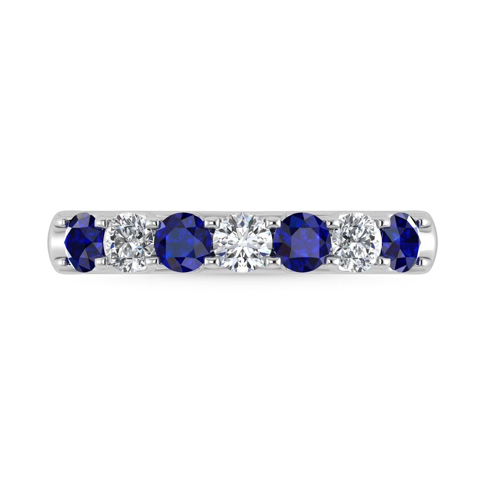 14K White Gold Machine Set Alternate Blue sapphire and Diamond 7/8 Ct.Tw. Band