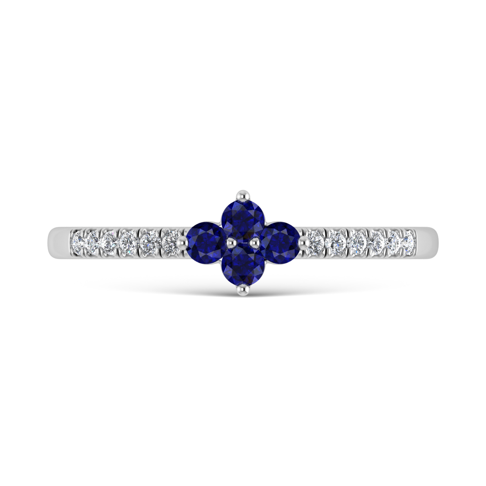 14K White Gold 1/4 Ct.Tw. Diamond and Blue Sapphire Stackable Band