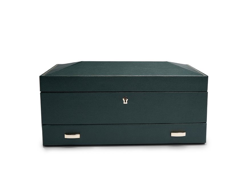 BRITISH RACING GREEN 10 PIECE WATCH BOX WITH STORAGE