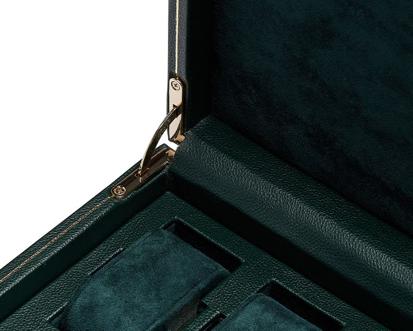 BRITISH RACING GREEN 10 PIECE WATCH BOX WITH STORAGE