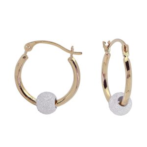 14KT yellow gold hoops with sterling silver stardust bead