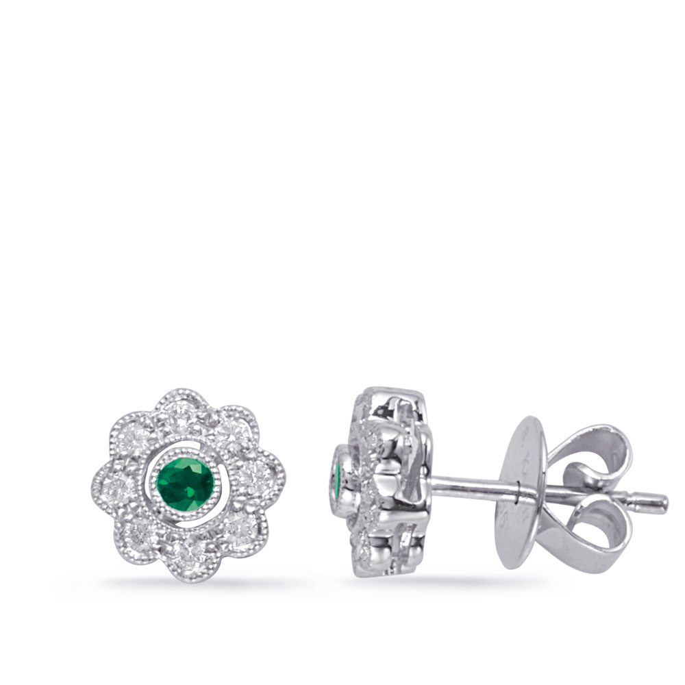 White Gold Emerald & Diamond Earring