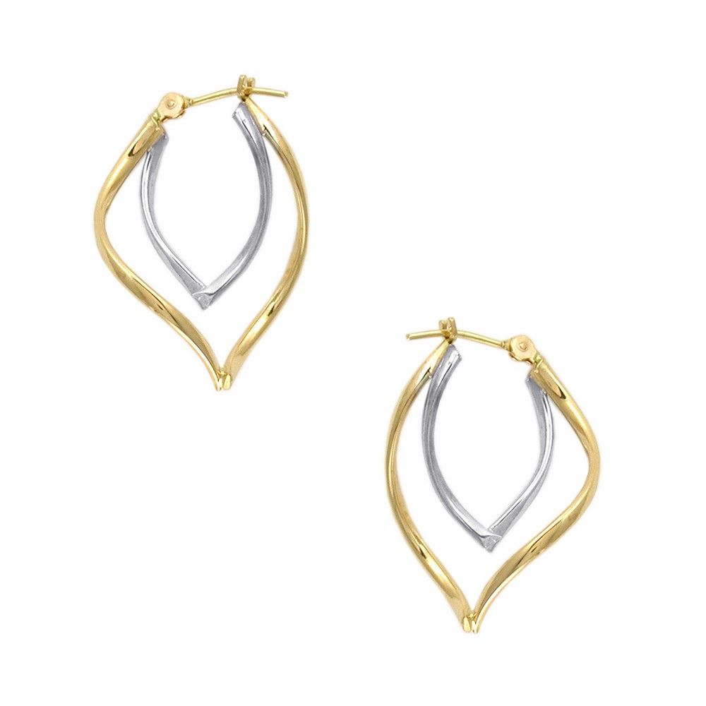 14KT two tone gold double curved shape hoop earrings