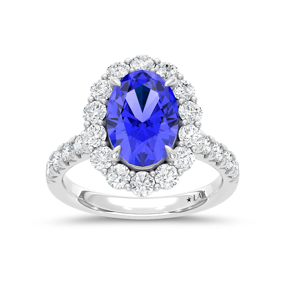 14K White Gold Lab Grown Diamond 6 1/2 Ct.Tw. Oval Shape Recrystalized Blue Sapphire Engagement Ring (Center 5 ct)