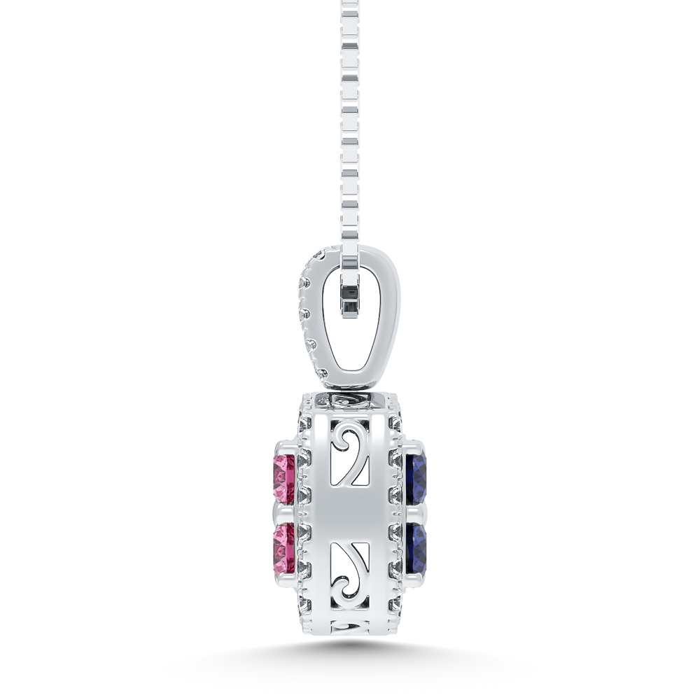 14K White Gold Lab Grown Blue and Pink Diamond 1 7/8 Ct.Tw. Flip Pendant