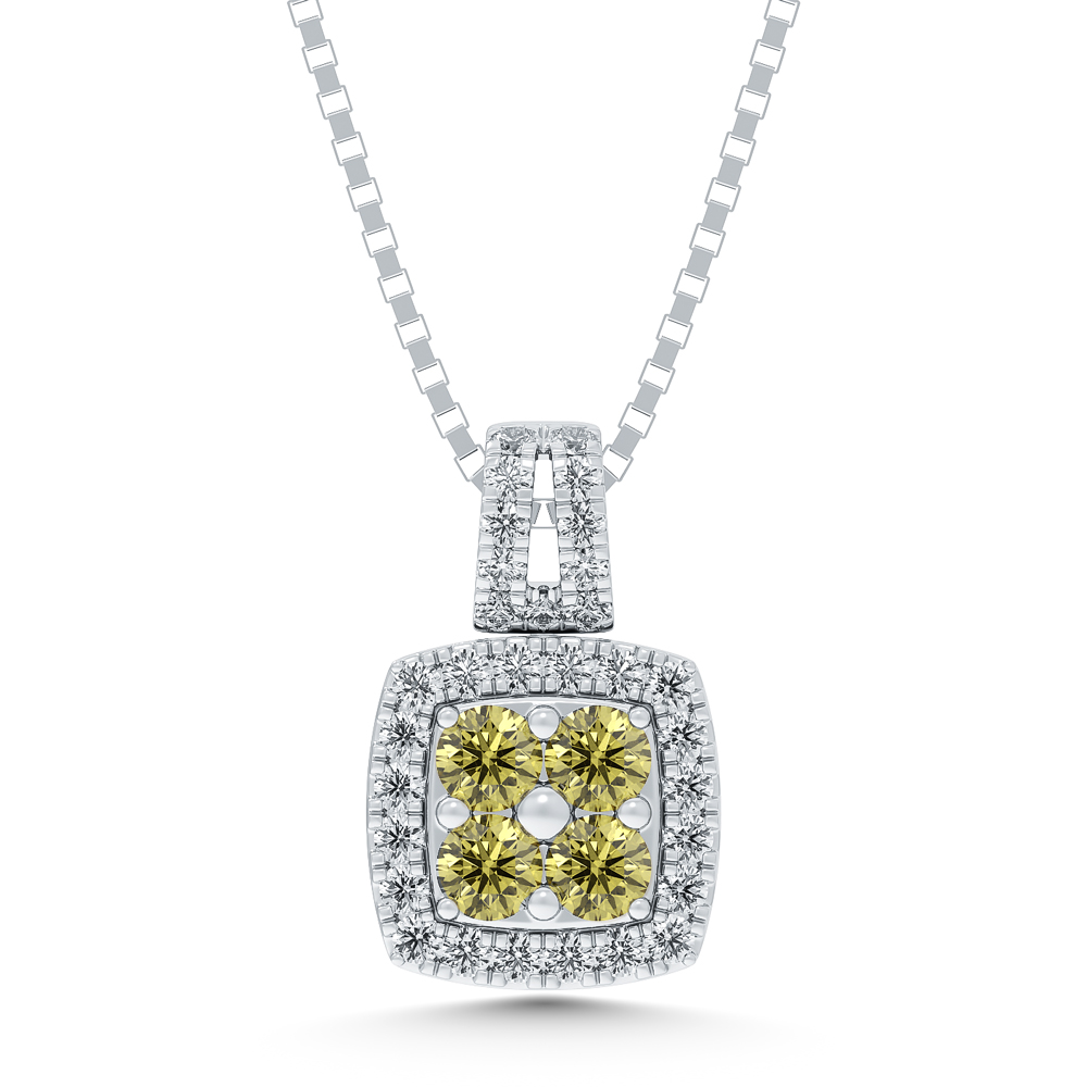 14K White Gold Lab Grown Blue and Yellow Diamond 1 7/8 Ct.Tw. Flip Pendant