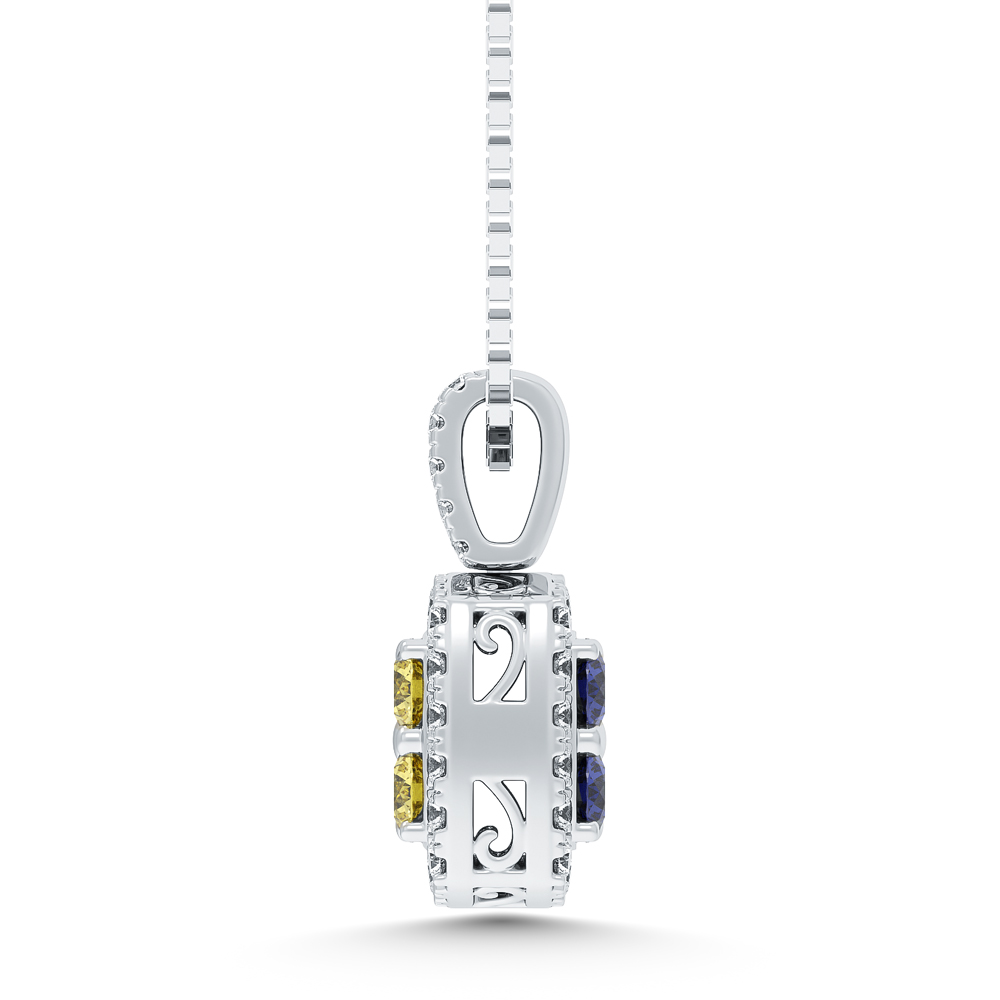 14K White Gold Lab Grown Blue and Yellow Diamond 1 7/8 Ct.Tw. Flip Pendant