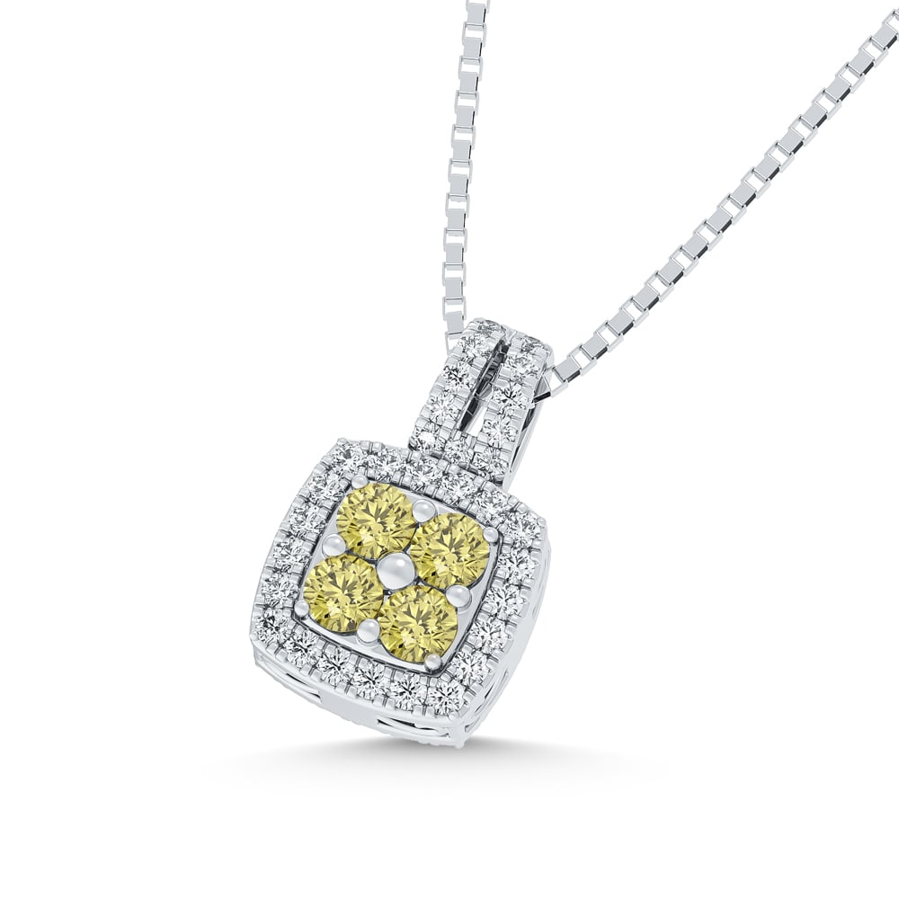 14K White Gold Lab Grown Blue and Yellow Diamond 1 7/8 Ct.Tw. Flip Pendant
