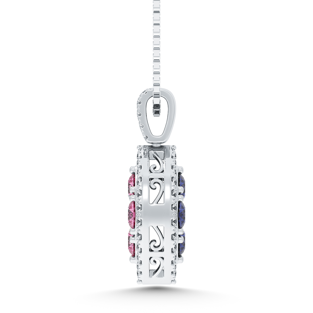 14K White Gold Lab Grown Blue and Pink Diamond 2 1/3 Ct.Tw. Flip Pendant