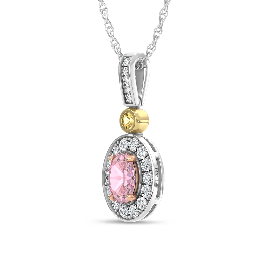 14K Two Tone Lab Grown Diamond 1 1/6 Ct.Tw. Pink Oval Fashion Pendant