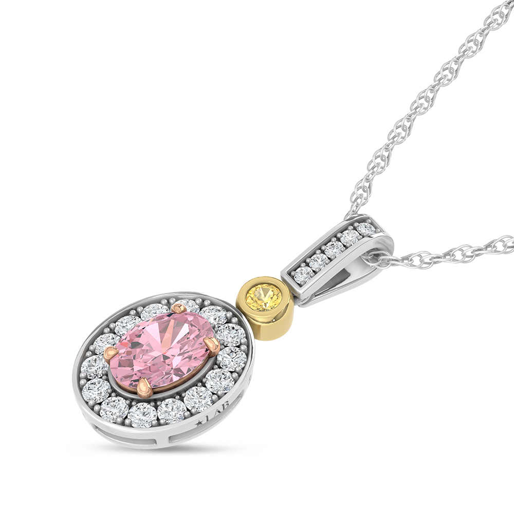 14K Two Tone Lab Grown Diamond 1 1/6 Ct.Tw. Pink Oval Fashion Pendant