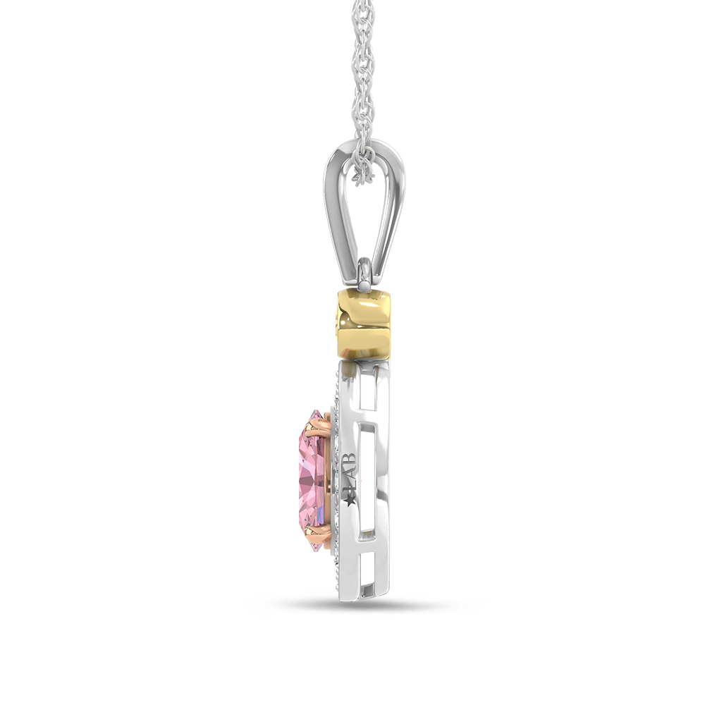 14K Two Tone Lab Grown Diamond 1 1/6 Ct.Tw. Pink Oval Fashion Pendant