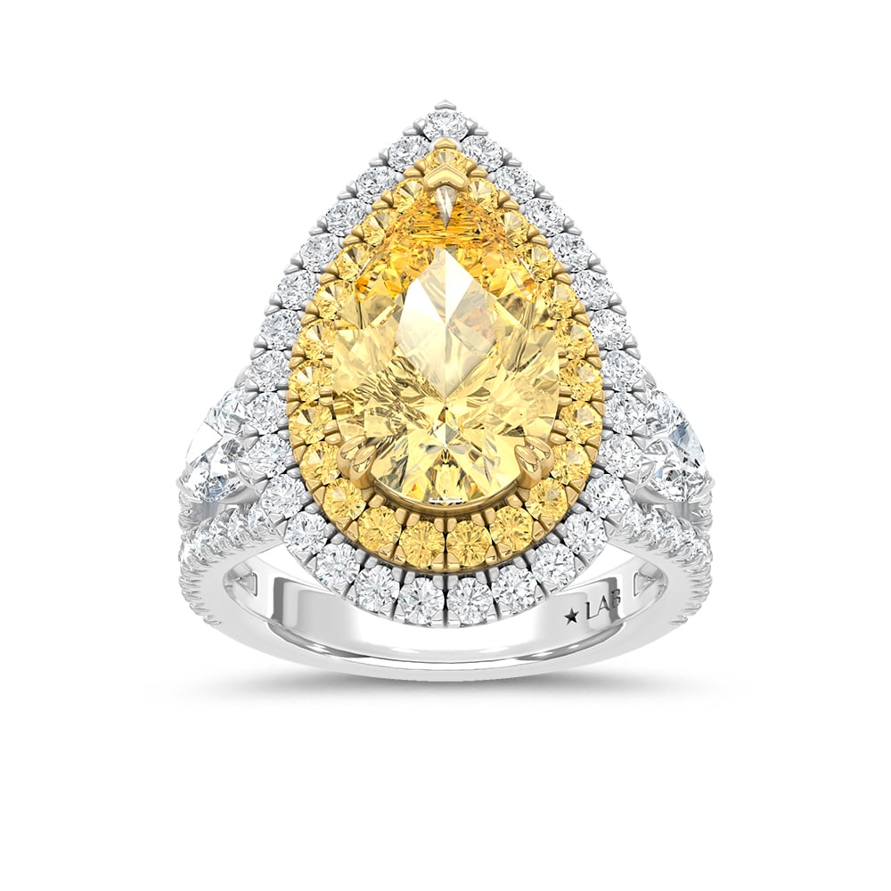 14K Two Tone Lab Grown Diamond 7 3/4 Ct.Tw. Yellow Pear Engagement Ring (Center 5 ct)