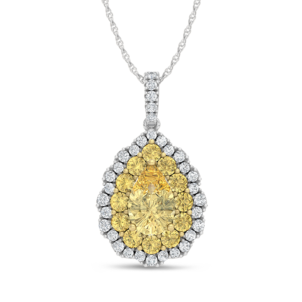 14K Two Tone Lab Grown Diamond 2 Ct.Tw. Pear Yellow Fashion Pendant