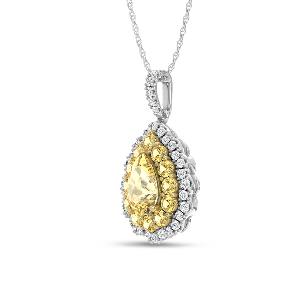 14K Two Tone Lab Grown Diamond 2 Ct.Tw. Pear Yellow Fashion Pendant