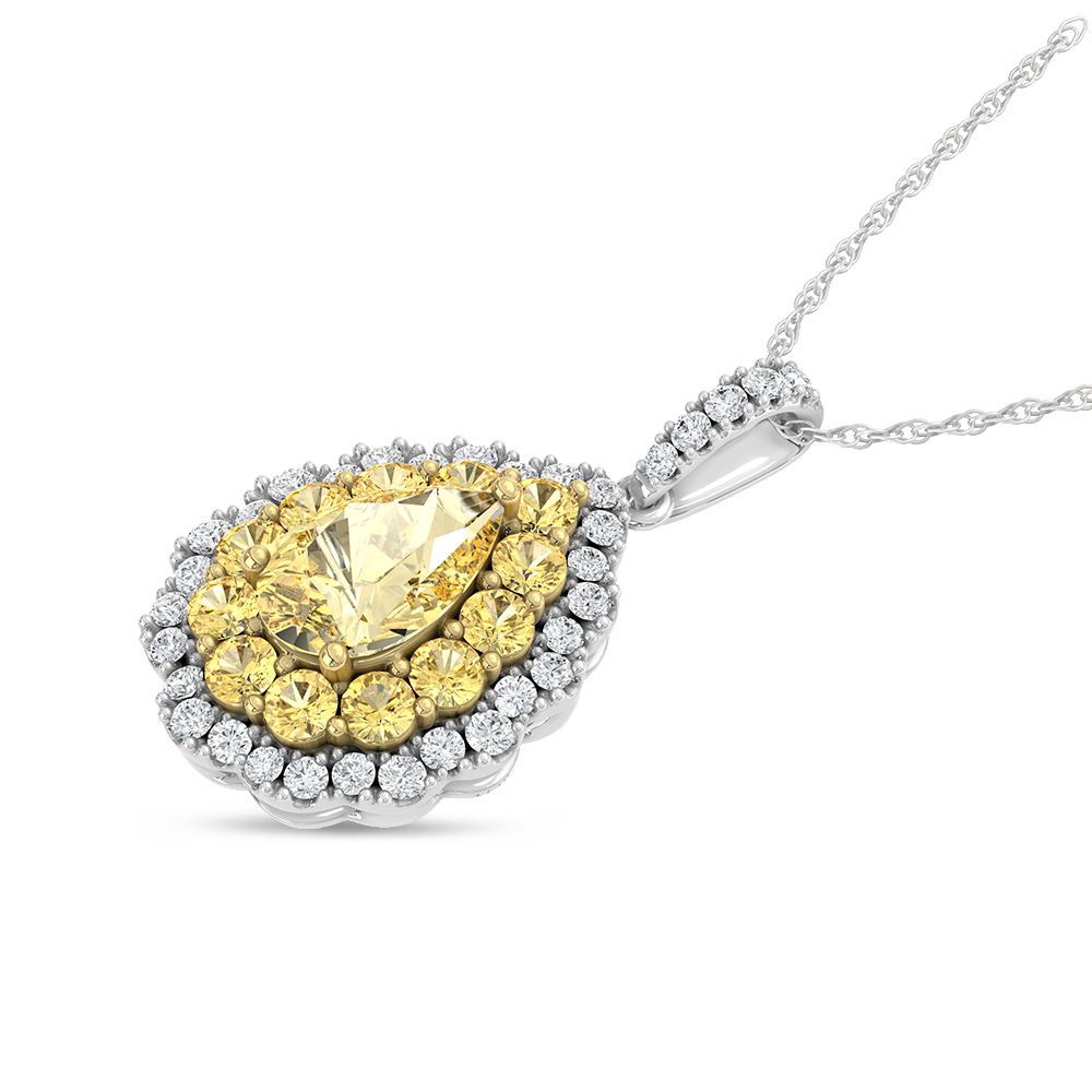14K Two Tone Lab Grown Diamond 2 Ct.Tw. Pear Yellow Fashion Pendant