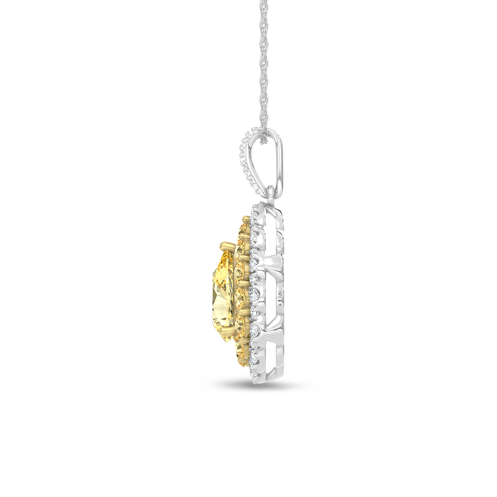 14K Two Tone Lab Grown Diamond 2 Ct.Tw. Pear Yellow Fashion Pendant