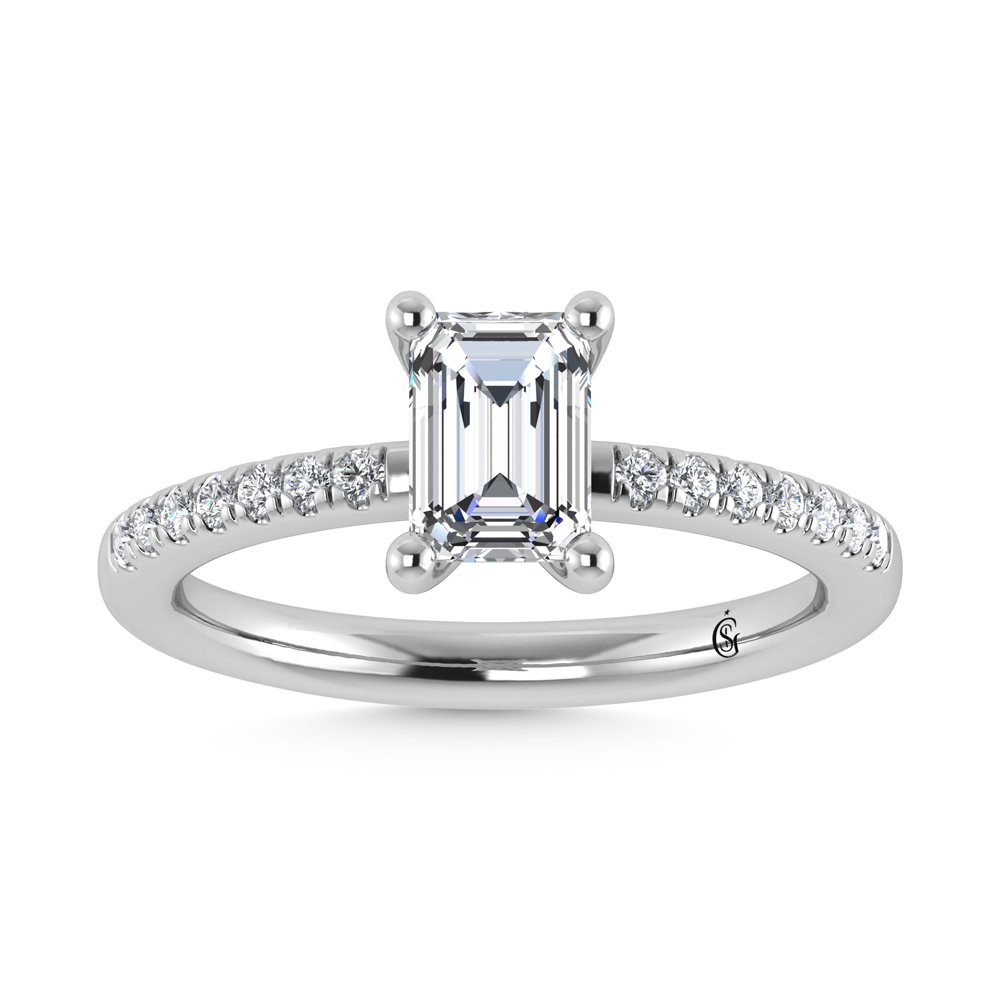 14K White Gold Lab Grown Diamond 1 1/5 Ct.Tw. IGI Certified Emerald Shape Hidden Halo Engagement Ring