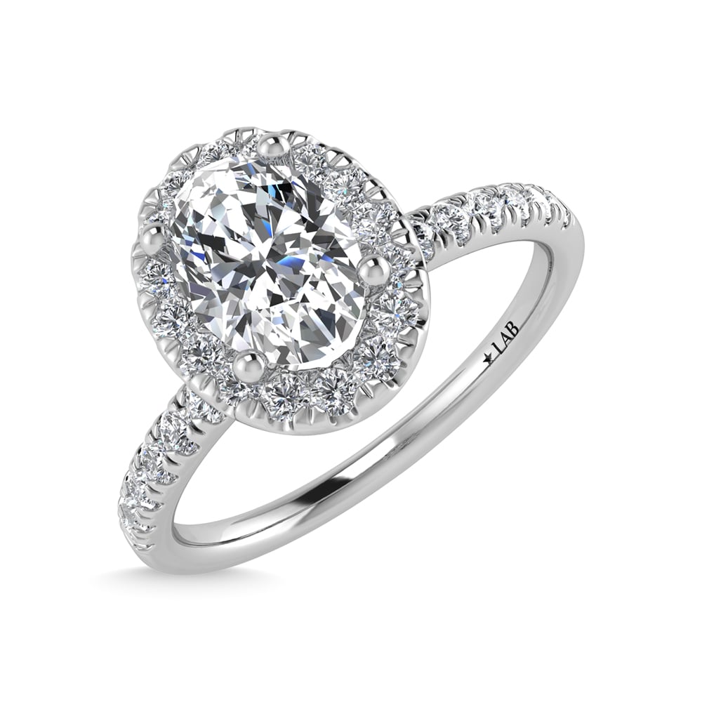14K White Gold Lab Grown Diamond 1 Ct.Tw. Shank Oval Shape Halo Engagement Ring
