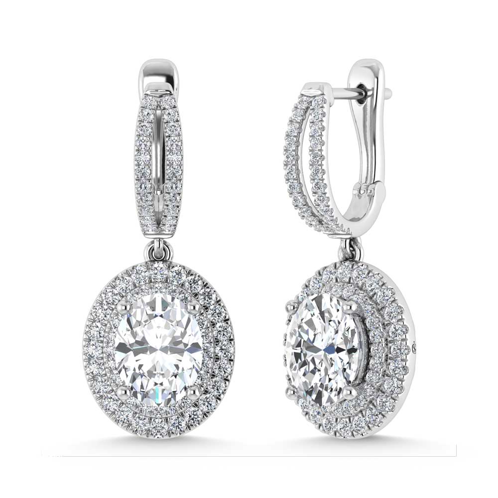 14K White Gold Lab Grown Diamond 4 7/8 Ct.Tw. Oval Shape Fashion Earring (Oval Center 4 ct)
