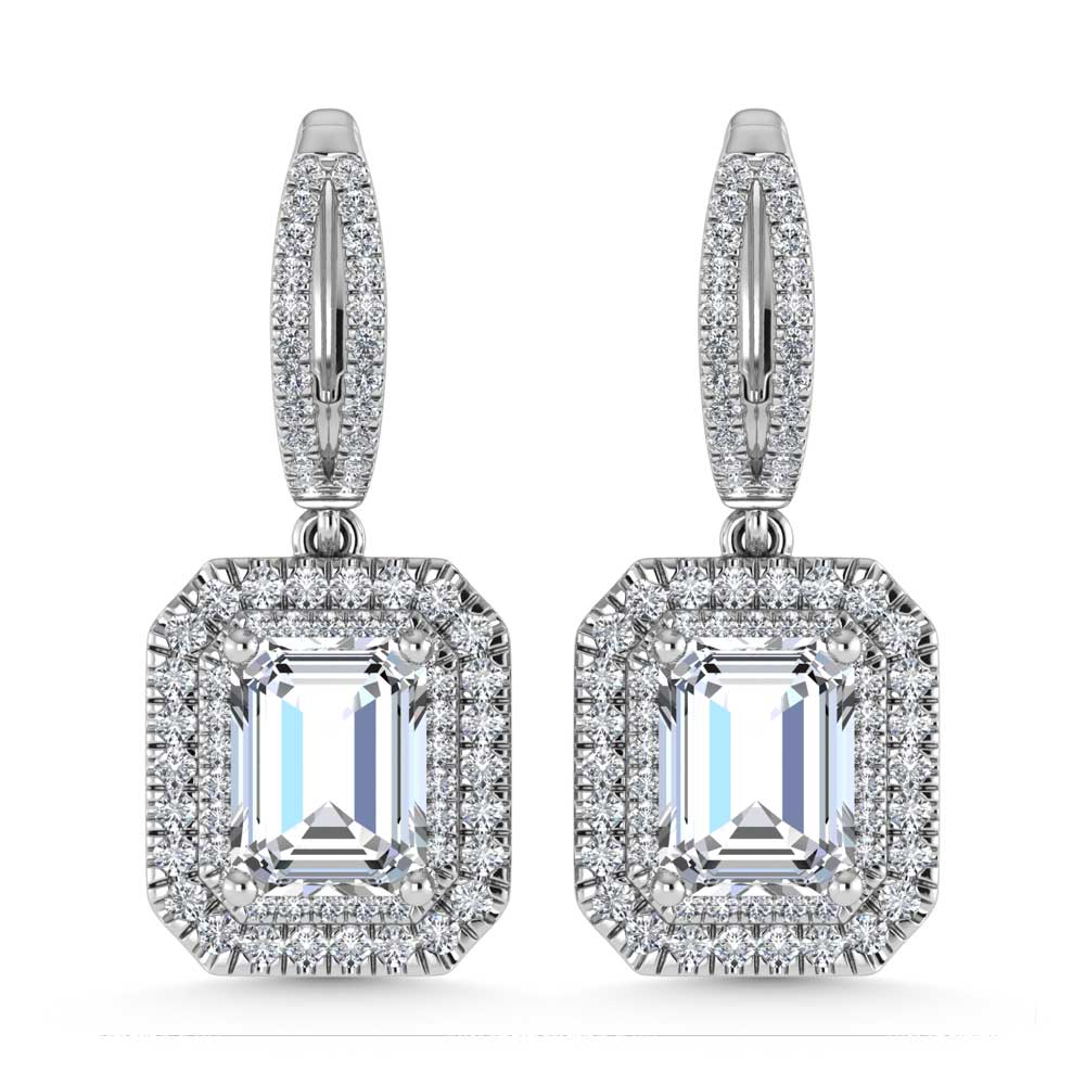 14K White Gold Lab Grown Diamond 5 Ct.Tw. Emerald Shape Fashion Earring (Emeald Center 4 ct )
