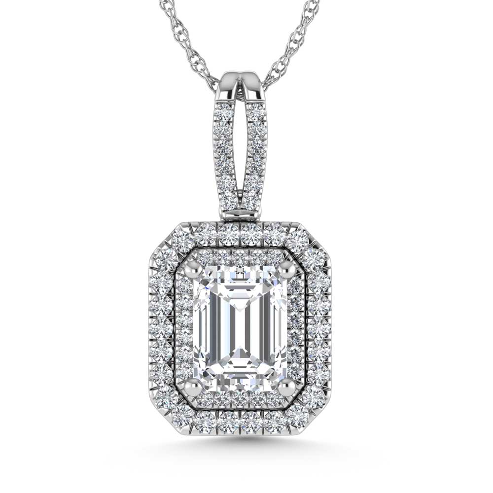 14K White Gold Lab Grown Diamond 3 3/4 Ct.Tw. Emerald Shape Fashion Pendant (Emerald Center 3 ct)