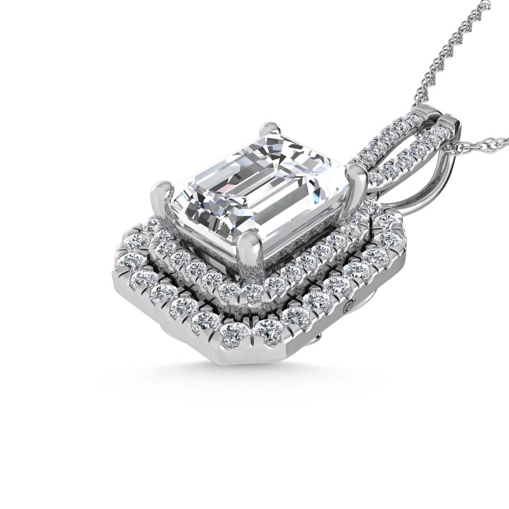 14K White Gold Lab Grown Diamond 3 3/4 Ct.Tw. Emerald Shape Fashion Pendant (Emerald Center 3 ct)