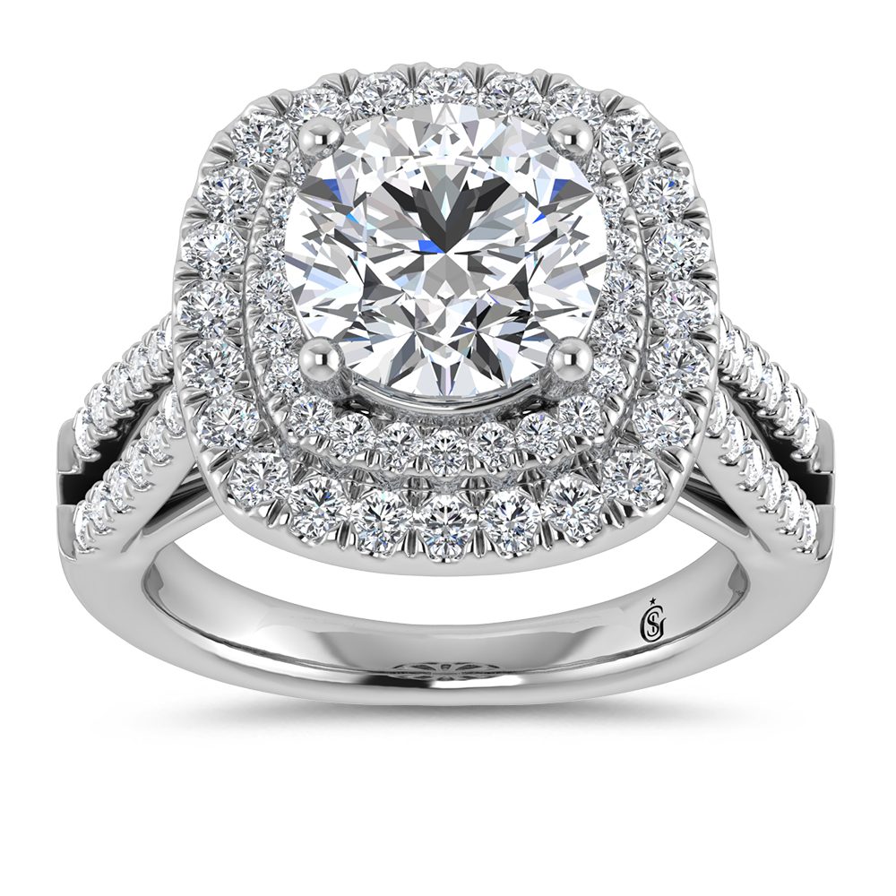 14K White Gold Lab Grown Diamond 3 7/8 Ct.Tw. Round Shape Fashion Ring (IGI Certfied Round Center 3 ct)
