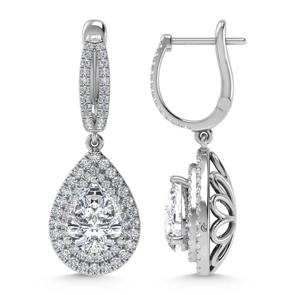 14K White Gold Lab Grown Diamond 4 7/8 Ct.Tw. Pear Shape Fashion Earring (Pear Center 4 ct)