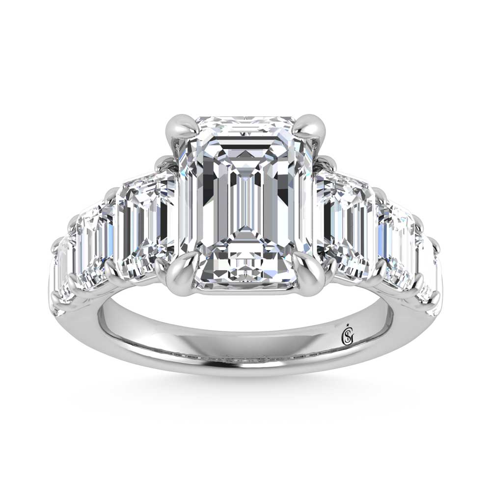 14K White Gold Lab Grown Diamond 7 Ct.Tw. Emerald Shape Engagement Ring (IGI Certified Center 4ct)