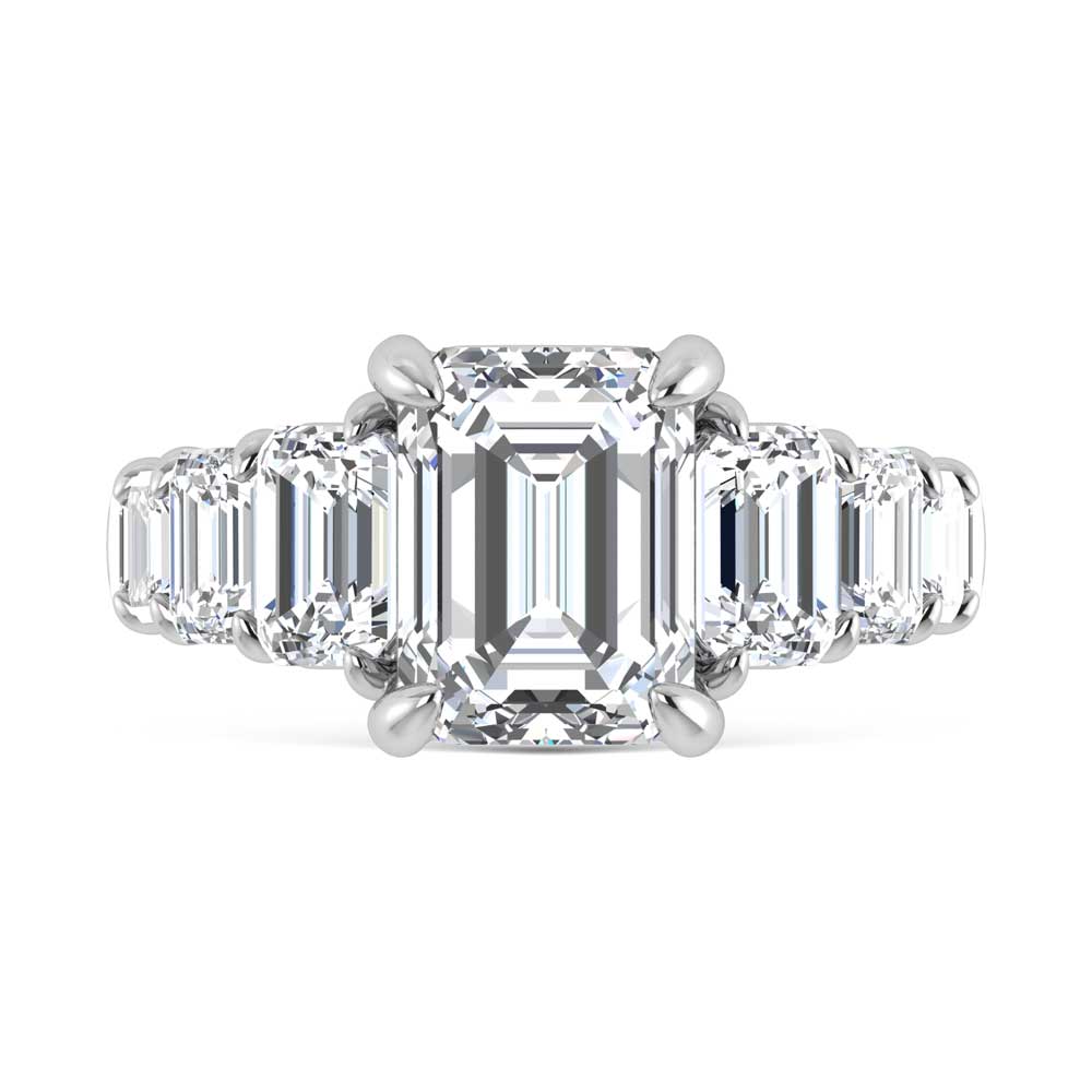 14K White Gold Lab Grown Diamond 7 Ct.Tw. Emerald Shape Engagement Ring (IGI Certified Center 4ct)