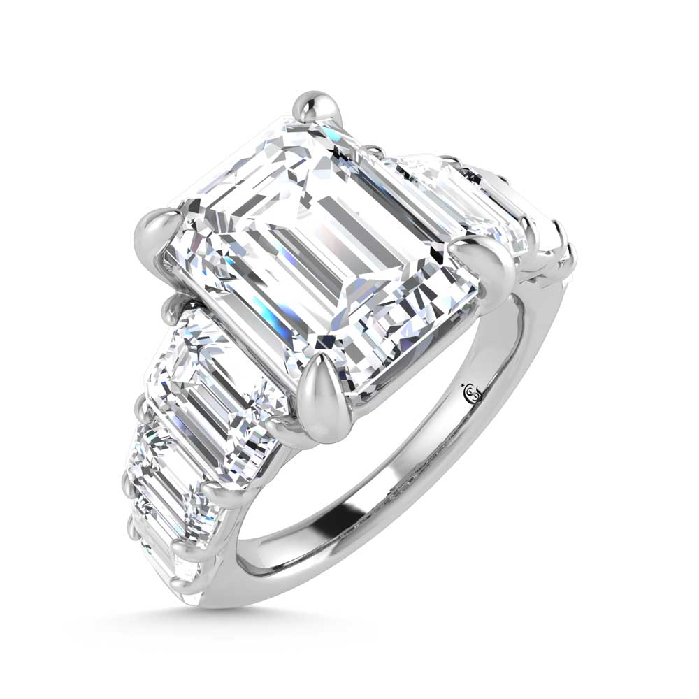 14K White Gold Lab Grown Diamond 7 Ct.Tw. Emerald Shape Engagement Ring (IGI Certified Center 4ct)