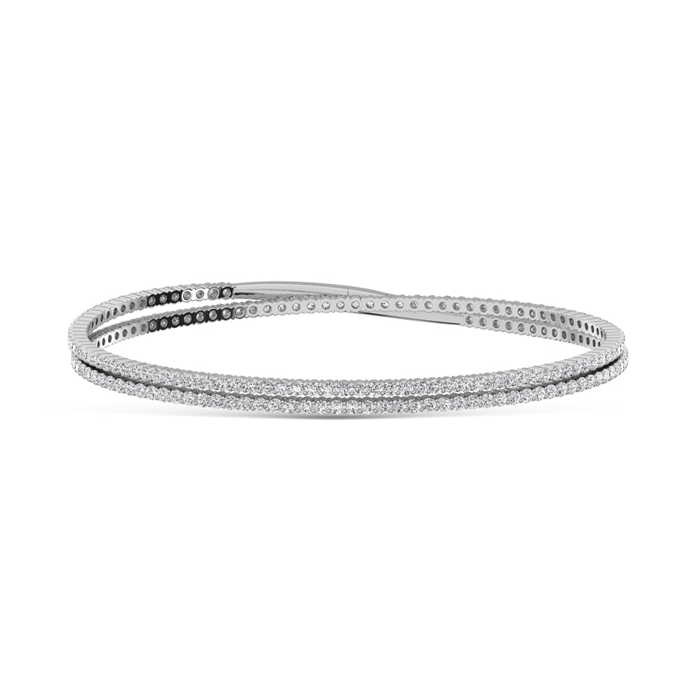 14K White Gold 4 Ct.Tw. Lab Grown Diamond 2 Row Flexi Bangle
