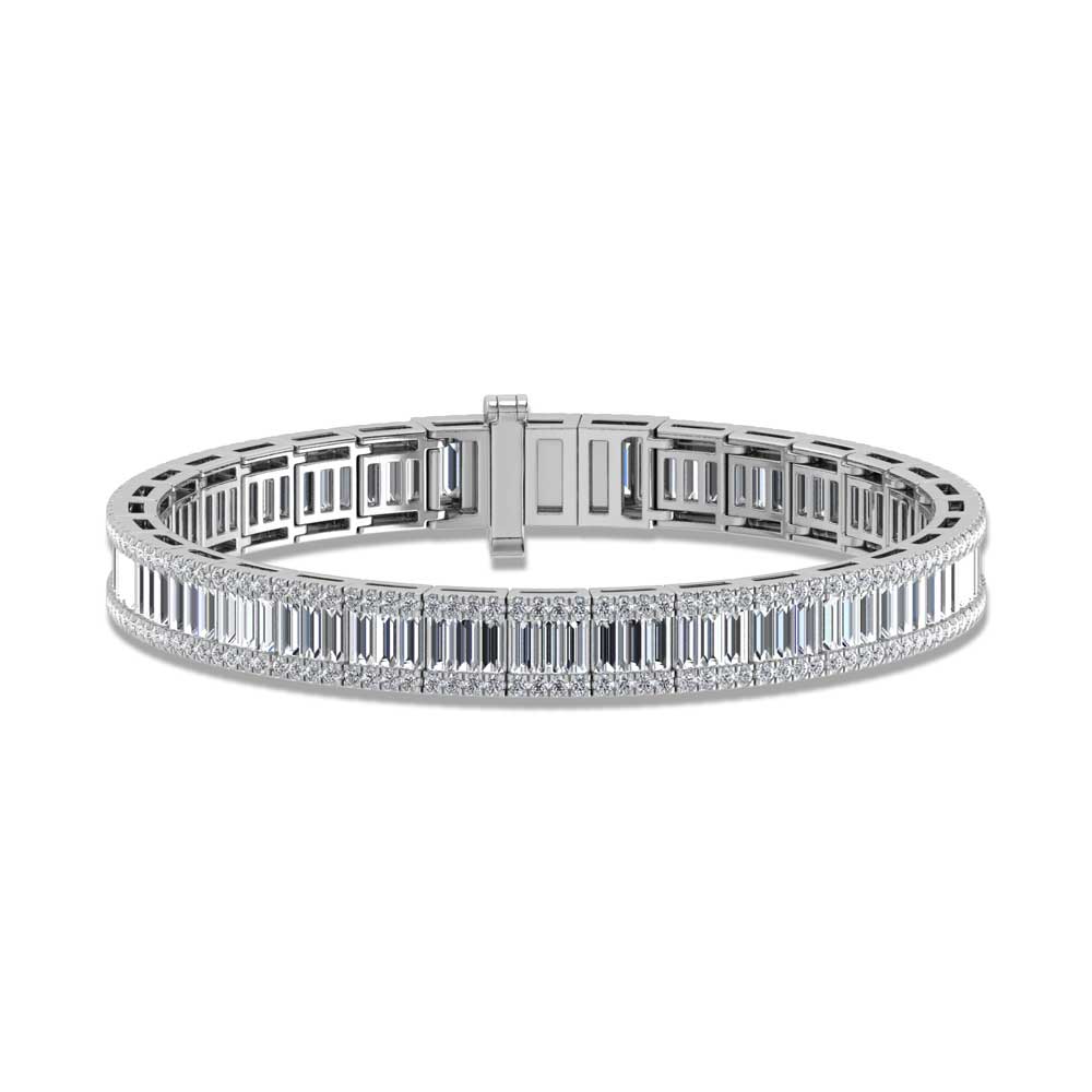 14K White Gold Round & Baguette Lab Grown Diamond 8 Ct.Tw. Tennis Bracelet
