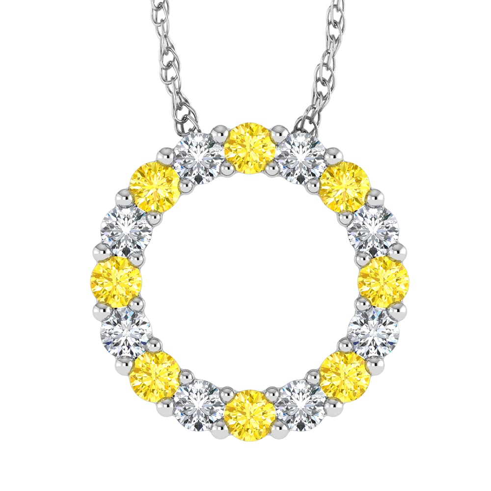 14K White Gold Alternate Yellow and White Lab Grown Diamond 1/4 Ct.Tw.Circle Pendant