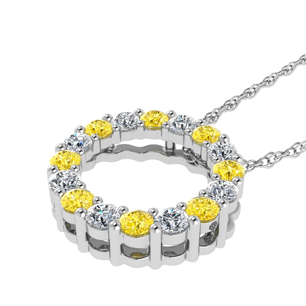14K White Gold Alternate Yellow and White Lab Grown Diamond 1/4 Ct.Tw.Circle Pendant
