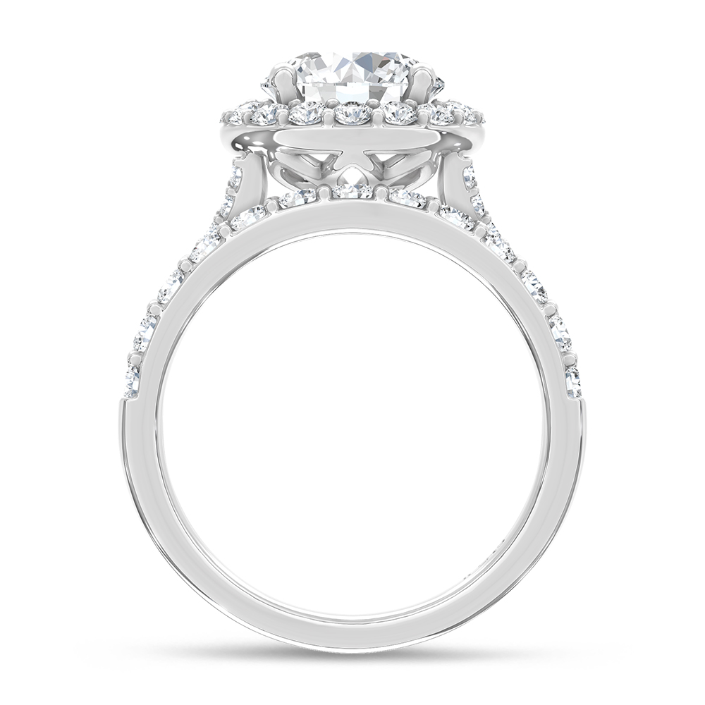 14K White Gold Lab Grown Diamond 3 Ct.Tw. Round Shape Bridal Ring (IGI Certified Center 2ct)