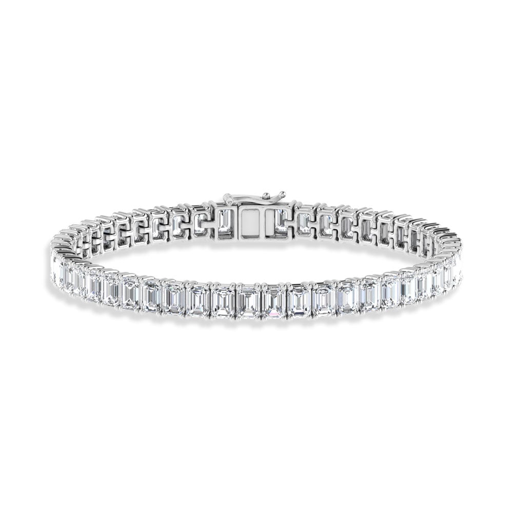 14K White Gold 12 1/4 Ct.Tw. Lab Grown Diamond Vertical Emerald Shape Tennis Bracelet