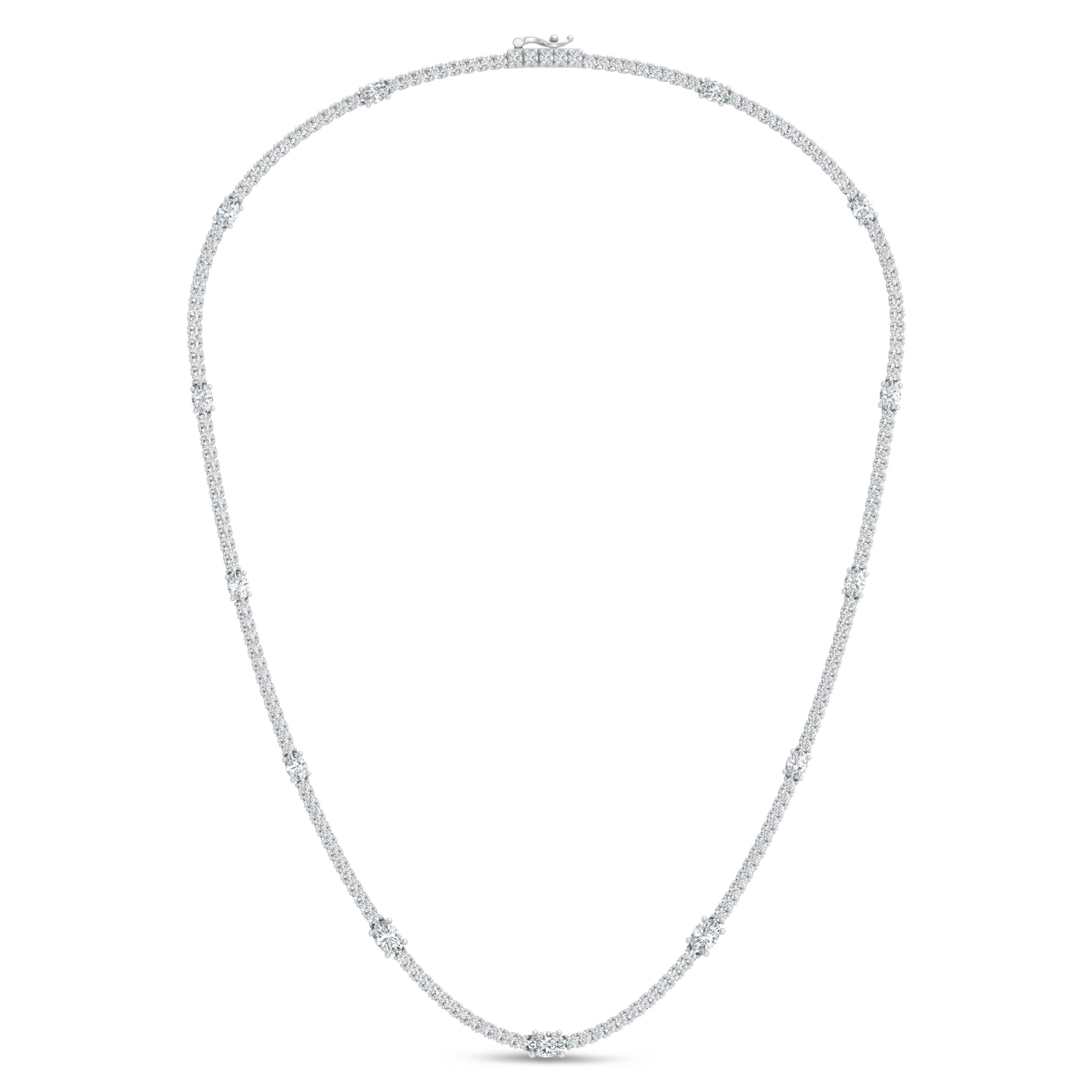 14K White Gold Lab Grown Diamond 9 1/4 Ct.Tw. Round and Oval Emerald Fashion Necklace